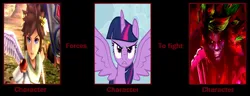 Size: 1386x530 | Tagged: safe, artist:aaliyah_rosado, artist:user15432, derpibooru import, twilight sparkle, twilight sparkle (alicorn), alicorn, pony, angel, angelic wings, angry, bow (weapon), crossover, hades, image, jpeg, kid icarus, kid icarus: uprising, pit (kid icarus), spread wings, wings