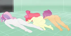 Size: 5565x2810 | Tagged: suggestive, artist:gmaplay, banned from derpibooru, deleted from derpibooru, derpibooru import, apple bloom, scootaloo, sweetie belle, equestria girls, bloom butt, butt, cutie mark crusaders, image, magic, magic abuse, magic drain, nudity, older, older apple bloom, older scootaloo, older sweetie belle, png, scootabutt, shower, solo, sweetie butt, unconscious