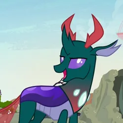 Size: 590x592 | Tagged: safe, derpibooru import, edit, edited screencap, screencap, pharynx, changedling, changeling, to change a changeling, cropped, image, png, prince pharynx, solo