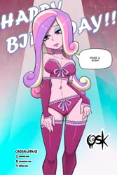 Size: 1277x1907 | Tagged: suggestive, artist:oldskullkid, derpibooru import, princess cadance, equestria girls, bedroom eyes, belly, belly button, choker, clothes, dean cadance, eyeshadow, female, hips, image, jpeg, lingerie, lipstick, looking at you, makeup, solo, solo female, speech bubble
