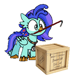 Size: 1000x1000 | Tagged: safe, artist:sugar morning, derpibooru import, oc, oc:sea lilly, unofficial characters only, classical hippogriff, hippogriff, animated, behaving like a bird, camera, commission, crate, crowbar, cute, gif, image, jewelry, necklace, ocbetes, simple background, transparent background, ych result