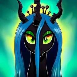 Size: 1024x1024 | Tagged: safe, derpibooru import, editor:siber, machine learning generated, purplesmart.ai, stable diffusion, queen chrysalis, changeling, changeling queen, female, image, looking at you, png, simple background, solo