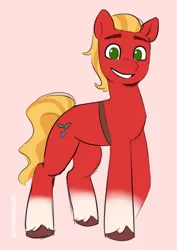 Size: 2919x4132 | Tagged: safe, artist:daisy_marshmallow, derpibooru import, sprout cloverleaf, earth pony, colored sketch, g5, image, looking at you, png, simple background, smiling, smiling at you, solo