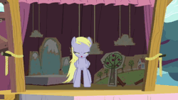 Size: 1280x720 | Tagged: safe, artist:bvids, artist:pinkie pie, artist:tridashie, screencap, derpy hooves, rainbow dash, pegasus, pony, 2014, abuse, animated, asdfmovie, couch, cutie mark, derp, female, flop, hat, house, image, mp4, music, ouch, slap, wat