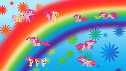 Size: 1280x720 | Tagged: safe, artist:deathpwny, artist:pinkie pie, fluttershy, pinkie pie, earth pony, pegasus, pony, 2012, blinking, desktop ponies, eyes closed, female, happy, hug, image, jumping, mp4, pixel art, sitting, sprite