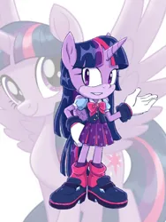 Size: 774x1032 | Tagged: safe, artist:kanayanga, derpibooru import, part of a set, twilight sparkle, twilight sparkle (alicorn), alicorn, anthro, grin, hand on hip, image, jpeg, looking at you, mobian, smiling, smiling at you, sonic the hedgehog (series), sonicified