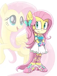 Size: 774x1032 | Tagged: safe, artist:kanayanga, derpibooru import, part of a set, fluttershy, anthro, pegasus, hairclip, hands together, image, jpeg, looking at you, mobian, smiling, smiling at you, sonic the hedgehog (series), sonicified