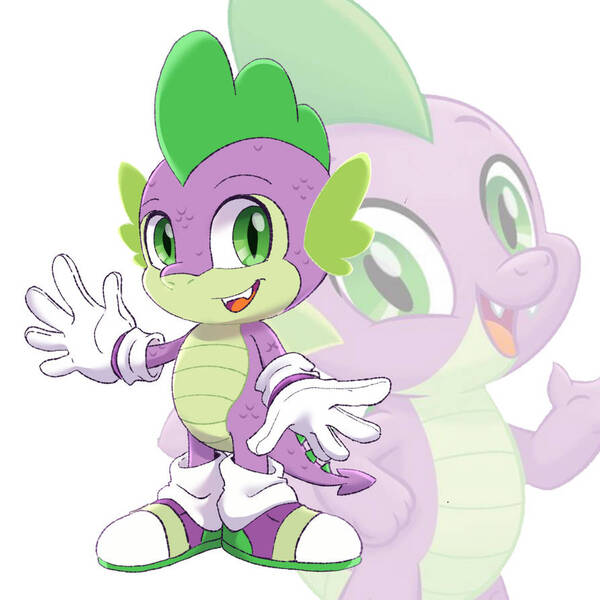 Size: 894x894 | Tagged: safe, artist:kanayanga, derpibooru import, part of a set, spike, anthro, dragon, image, jpeg, mobian, open mouth, sonic the hedgehog (series), sonicified, waving, waving at you