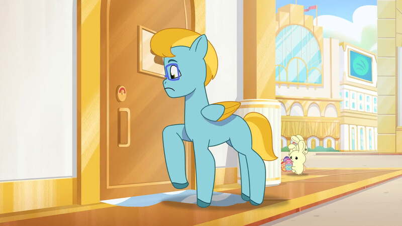 Size: 3072x1727 | Tagged: safe, derpibooru import, screencap, pegasus, pony, rabbit, my little pony: tell your tale, spoiler:g5, spoiler:my little pony: tell your tale, spoiler:tyts01e48, animal, easter egg, frown, g5, image, jpeg, male, solo, stallion, the hunt for eggmund bunny