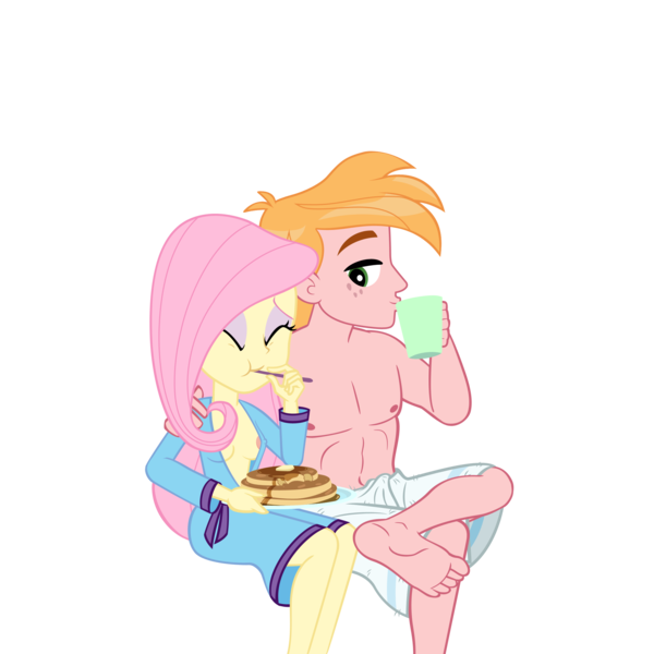 Size: 2250x2250 | Tagged: questionable, alternate version, anonymous artist, derpibooru import, big macintosh, fluttershy, human, equestria girls, equestria girls series, wake up!, spoiler:eqg series (season 2), areola, areola slip, arm around neck, bathrobe, breakfast, breasts, busty fluttershy, clothes, coffee mug, crossed legs, cute, dress, drinking, duo, eating, erect nipples, eyes closed, female, fluttermac, food, hand on shoulder, high res, image, male, male nipples, mug, nipple outline, nipples, nudity, pancakes, png, robe, shipping, shyabetes, simple background, sitting, straight, towel, transparent background, vector, wake up!: applejack