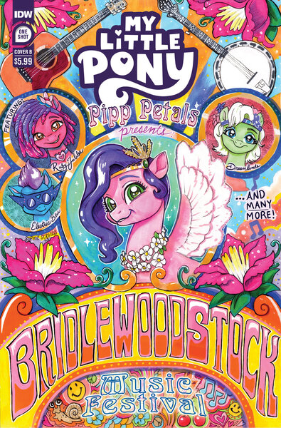 Size: 2063x3131 | Tagged: safe, derpibooru import, idw, official, pipp petals, spoiler:comic, spoiler:g5, spoiler:g5comic, bridlewoodstock, comic cover, dreadlocks, g5, high res, image, jpeg, my little pony logo, official comic