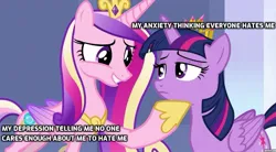 Size: 719x397 | Tagged: safe, derpibooru import, edit, edited screencap, screencap, princess cadance, twilight sparkle, twilight sparkle (alicorn), alicorn, a canterlot wedding, crown, hand on chin, image, jewelry, jpeg, meme, regalia