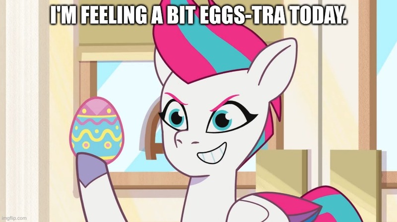 Size: 889x499 | Tagged: safe, derpibooru import, edit, edited screencap, screencap, zipp storm, my little pony: tell your tale, spoiler:g5, spoiler:my little pony: tell your tale, spoiler:tyts01e48, caption, easter egg, g5, image, image macro, jpeg, pun, solo, text, the hunt for eggmund bunny