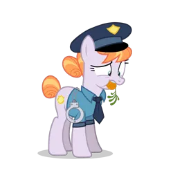 Size: 5500x5500 | Tagged: safe, alternate version, artist:gypsykumquat, derpibooru import, copper top, earth pony, pony, the gift of the maud pie, .svg available, absurd resolution, carrot, clothes, cuffs, female, food, image, inkscape, looking down, necktie, png, police officer, police pony, police uniform, show accurate, simple background, solo, stuffed, transparent background, vector