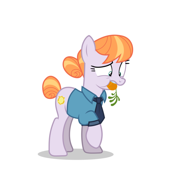 Size: 5500x5500 | Tagged: safe, alternate version, artist:gypsykumquat, derpibooru import, copper top, earth pony, pony, the gift of the maud pie, .svg available, absurd resolution, carrot, clothes, female, food, image, inkscape, looking down, necktie, png, police officer, police pony, police uniform, show accurate, simple background, solo, stuffed, transparent background, vector