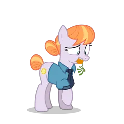 Size: 5500x5500 | Tagged: safe, alternate version, artist:gypsykumquat, derpibooru import, copper top, earth pony, pony, the gift of the maud pie, .svg available, absurd resolution, carrot, clothes, female, food, image, inkscape, looking down, necktie, png, police officer, police pony, police uniform, show accurate, simple background, solo, stuffed, transparent background, vector