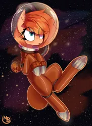 Size: 2700x3710 | Tagged: safe, artist:nevobaster, derpibooru import, oc, oc:rusty gears, unofficial characters only, pony, female, freckles, galaxy, helmet, heterochromia, image, mare, png, solo, space, space helmet, spacesuit, stars, wondering