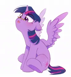 Size: 952x1037 | Tagged: safe, artist:melodylibris, derpibooru import, twilight sparkle, twilight sparkle (alicorn), alicorn, pony, :p, balancing, cute, eye clipping through hair, female, horn, image, jpeg, mare, pencil, ponies balancing stuff on their nose, simple background, sitting, solo, spread wings, tongue out, twiabetes, white background, wings