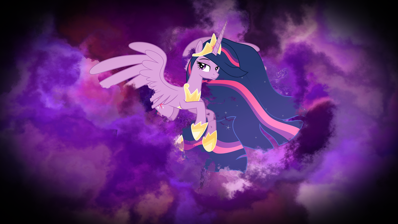 Size: 2560x1440 | Tagged: safe, artist:decprincess, artist:omniscient-duck, derpibooru import, princess twilight 2.0, twilight sparkle, twilight sparkle (alicorn), alicorn, pony, the last problem, crown, female, flying, high res, hoof shoes, image, jewelry, mare, older, older twilight, peytral, png, regalia, solo, spread wings, wings