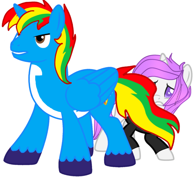 Size: 1280x1156 | Tagged: safe, artist:shield-wing1996, derpibooru import, oc, oc:shield wing, alicorn, female, image, male, multicolored hair, png, protecting, simple background, transparent background