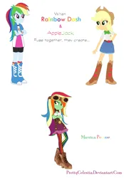 Size: 838x1204 | Tagged: safe, artist:prettycelestia, derpibooru import, applejack, rainbow dash, belt buckle, clothes, corset, fusion, goggles, image, mary janes, multicolored hair, png, rainbow hair, shoes, socks, stockings, thigh highs, yellow eyes