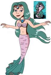 Size: 840x1236 | Tagged: safe, artist:ocean lover, derpibooru import, human, mermaid, merpony, spoiler:comic, spoiler:comic14, bare shoulders, belly, belly button, bra, clothes, fins, fish tail, gem, green hair, human coloration, humanized, image, jewel, jewelry, lips, long hair, mermaid tail, mermaidized, ms paint, necklace, pearl necklace, picture, png, reference, seashell, seashell bra, shoo be doo, simple background, species swap, tail, underwear, white background