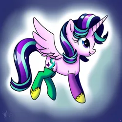 Size: 2048x2048 | Tagged: safe, derpibooru import, machine learning generated, purplesmart.ai, stable diffusion, starlight glimmer, alicorn, alicornified, clothes, image, png, race swap, shoes, side view, socks, solo, spread wings, starlicorn, wings, xk-class end-of-the-world scenario