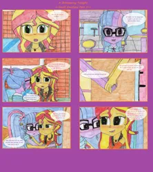 Size: 1808x2039 | Tagged: safe, artist:thomaszoey3000, derpibooru import, sci-twi, sunset shimmer, twilight sparkle, human, comic:a shimmering twilight, equestria girls, blushing, clothes, comic, female, hand, humanized, image, lesbian, pencil drawing, png, scitwishimmer, shipping, sunsetsparkle, traditional art