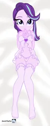 Size: 1333x3300 | Tagged: suggestive, artist:missmoonlightangel, artist:sarahthefox97, derpibooru import, starlight glimmer, human, equestria girls, base used, belly button, clothes, female, image, jpeg, lingerie, long socks, nightgown, solo, solo female