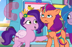 Size: 564x375 | Tagged: safe, derpibooru import, screencap, izzy moonbow, pipp petals, sunny starscout, my little pony: tell your tale, spoiler:g5, spoiler:my little pony: tell your tale, spoiler:tyts01e47, g5, gif, image, poking, sunny's smoothie moves