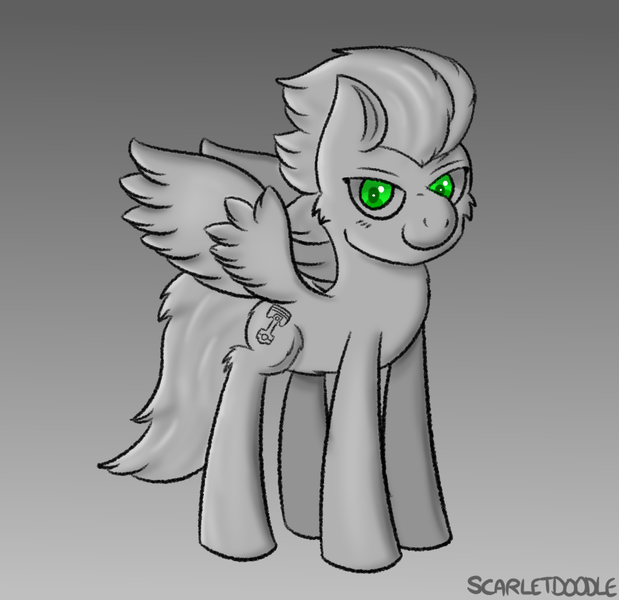 Size: 1133x1099 | Tagged: safe, artist:scarletdoodle, derpibooru import, oc, oc:swift apex, pegasus, pony, cutie mark, grayscale, green eyes, image, male, monochrome, pegasus oc, png, solo, stallion, wings