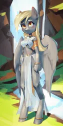 Size: 785x1561 | Tagged: safe, artist:haku nichiya, derpibooru import, derpy hooves, anthro, pegasus, unguligrade anthro, female, image, jpeg, roman, solo, standing