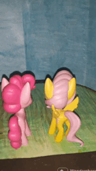 Size: 612x1088 | Tagged: safe, derpibooru import, fluttershy, pinkie pie, earth pony, pegasus, pony, animated, dvd, image, stop motion, the birthday, webm