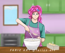 Size: 1024x836 | Tagged: safe, artist:lencai123, derpibooru import, pinkie pie, human, apron, baking, clothes, female, humanized, image, jpeg, light skin, solo