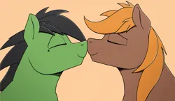 Size: 6135x3564 | Tagged: safe, artist:sefastpone, derpibooru import, oc, oc:anon stallion, oc:calamity, unofficial characters only, pony, fallout equestria, digital art, eyes closed, gay, image, male, nuzzling, oc x oc, png, sefast's anon, shipping, stallion