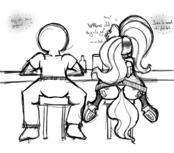 Size: 1453x1280 | Tagged: suggestive, artist:johrnyreport, derpibooru import, fluttershy, human, pegasus, pony, bar, butt, chair, clothes, cutie mark, drunk, huge butt, image, large butt, long sleeved shirt, long sleeves, png, shirt, sitting, sketch, text, vulgar