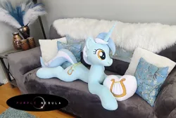 Size: 1280x861 | Tagged: safe, artist:purplenebulastudios, derpibooru import, lyra heartstrings, pony, unicorn, image, irl, jpeg, life size, lying down, photo, pillow, plushie, prone, solo, sploot