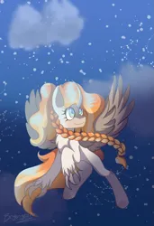 Size: 849x1243 | Tagged: safe, artist:brybrychan, derpibooru import, oc, unofficial characters only, braid, claws, flying, image, outdoors, png, snow, solo, wings