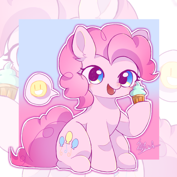 Size: 1080x1080 | Tagged: safe, artist:貓寻安_catder_, derpibooru import, pinkie pie, earth pony, pony, cupcake, female, food, image, mare, png, solo