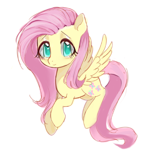 Size: 1080x1080 | Tagged: safe, artist:不要再创我了, derpibooru import, fluttershy, pegasus, pony, female, flying, image, looking at you, mare, png, simple background, smiling, solo, white background