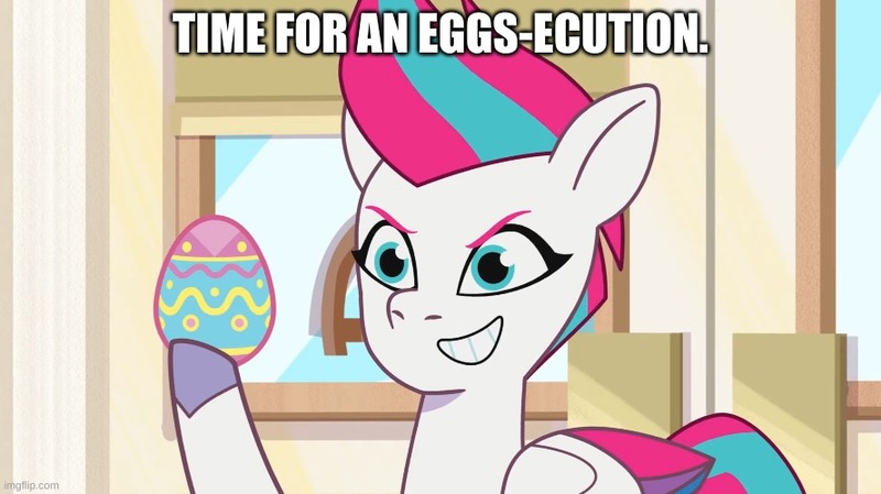 Size: 889x499 | Tagged: safe, derpibooru import, edit, edited screencap, screencap, zipp storm, my little pony: tell your tale, spoiler:g5, spoiler:my little pony: tell your tale, spoiler:tyts01e48, caption, easter egg, egg pun, g5, image, image macro, jpeg, solo, text, the hunt for eggmund bunny
