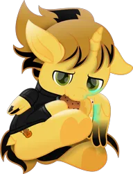 Size: 3919x5095 | Tagged: safe, artist:lincolnbrewsterfan, derpibooru import, oc, oc:killer epic, ponified, unofficial characters only, alicorn, pony, fallout equestria, .svg available, :3, absurd resolution, alicorn oc, big eyes, chocolate chip cookies, clothes, colored wings, cookie, curled up, cute, cute face, cute smile, dock, fallout equestria oc, floppy ears, folded wings, food, glow, gradient wings, highlights, hoof heart, hooves up, horn, image, inkscape, jacket, killer epicute, leather, leather jacket, lincoln brewster, looking at you, male, movie accurate, musician, no base, ocbetes, one ear down, one wing out, pipbuck, png, ponified music artist, shading, smiling, smiling at you, snout, solo, stallion, tail, two toned mane, two toned wings, underhoof, vector, wings