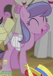 Size: 598x860 | Tagged: safe, derpibooru import, screencap, flam, theodore donald "donny" kerabatsos, twinkleshine, unnamed character, unnamed pony, velvet light, earth pony, pegasus, pony, unicorn, leap of faith, bandage, cropped, eyes closed, female, female focus, folded wings, image, male, mare, offscreen character, open mouth, open smile, png, raised hoof, smiling, solo focus, stallion, tonic, wings