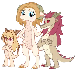 Size: 2427x2243 | Tagged: safe, artist:shepherd0821, artist:sketchmcreations, derpibooru import, oc, dragon, barely pony related, crossed arms, dragoness, family, female, hair, image, male, non-mlp oc, png, red eyes, simple background, style emulation, transparent background, vector