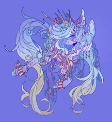 Size: 2085x2256 | Tagged: safe, artist:vivonyan, derpibooru import, oc, unofficial characters only, hybrid, merpony, pony, armor, blue background, commission, crown, digital art, ethereal mane, flowing mane, flowing tail, high res, image, jewelry, looking at you, male, png, regalia, simple background, solo, sparkles, stallion, starry mane, starry tail, swimming, tail, underwater, unshorn fetlocks, water