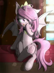 Size: 3000x4000 | Tagged: suggestive, artist:flaremoon, derpibooru import, oc, oc:hiona snowsparkle, unofficial characters only, alicorn, bat pony, pony, :p, bed, bedroom, collar, crown, female, fetish, folded wings, frog (hoof), hoof fetish, hooves, image, jewelry, jpeg, long mane, looking at you, makeup, mare, raised hoof, regalia, spread wings, tail, tongue out, underhoof, wings
