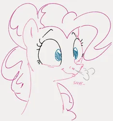 Size: 600x641 | Tagged: artist needed, safe, pinkie pie, earth pony, pony, bust, exhale, female, image, mare, png, simple background, sketch, solo, white background