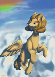 Size: 2113x2953 | Tagged: safe, artist:fly over, derpibooru import, oc, pegasus, pony, candy, cloud, female, food, image, lesley gore, lollipop, mare, one eye closed, pegasus oc, png, sky, wings