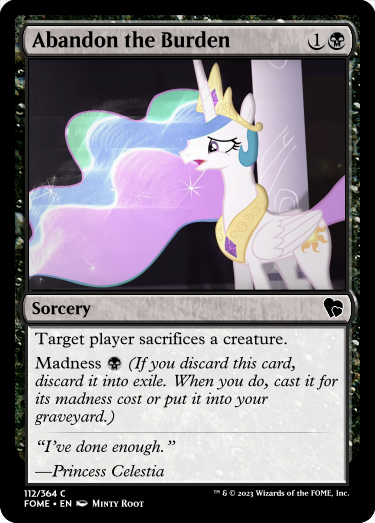 Size: 375x523 | Tagged: safe, artist:minty root, derpibooru import, edit, princess celestia, alicorn, ccg, image, magic the gathering, pink-mane celestia, png, project thundercloud, sad, trading card, trading card edit, trading card game