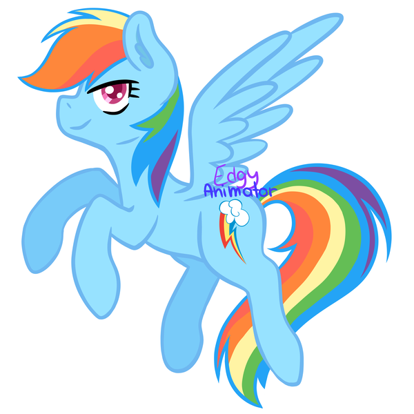 Size: 2000x2000 | Tagged: safe, artist:edgyanimator, derpibooru import, rainbow dash, pegasus, pony, blue coat, blue wings, digital art, ear fluff, female, firealpaca, flying, image, mare, multicolored hair, pink eyes, png, rainbow hair, raised hoof, raised hooves, simple, simple background, solo, spread wings, white background, wings